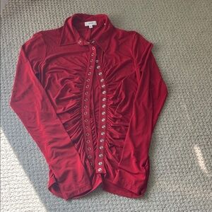 A.L.C. Red Ruched Button-Up Shirt